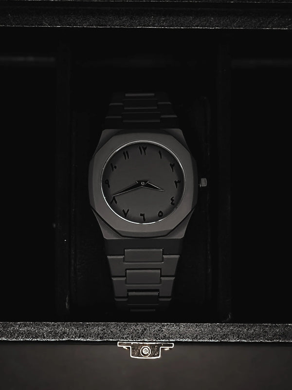 Black Arabic Aura Watch – Minimalist Design, Arabic Numerals, Carbon Fiber - UZIXO