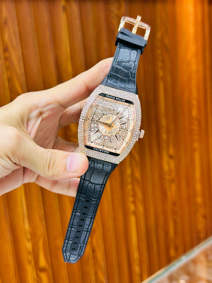 Franck Muller Full Stone Luxury Watch – Date Function, Premium Leather Strap, Multiple Colors - UZIXO