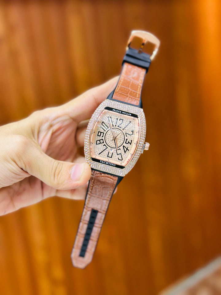 Franck Muller Full Stone Luxury Watch – Date Function, Premium Leather Strap, Multiple Colors - UZIXO