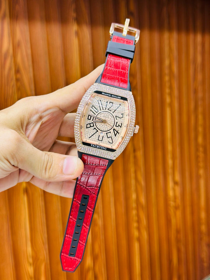 Franck Muller Full Stone Luxury Watch – Date Function, Premium Leather Strap, Multiple Colors - UZIXO