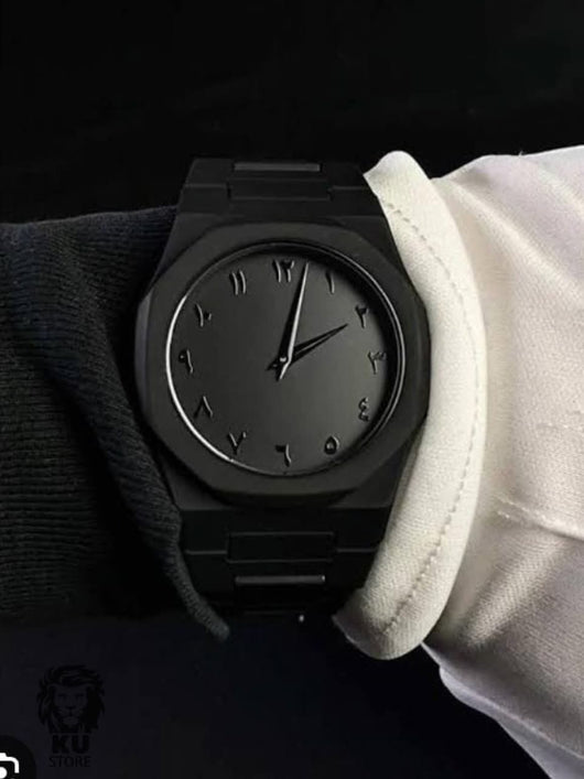Black Arabic Aura Watch – Minimalist Design, Arabic Numerals, Carbon Fiber - UZIXO