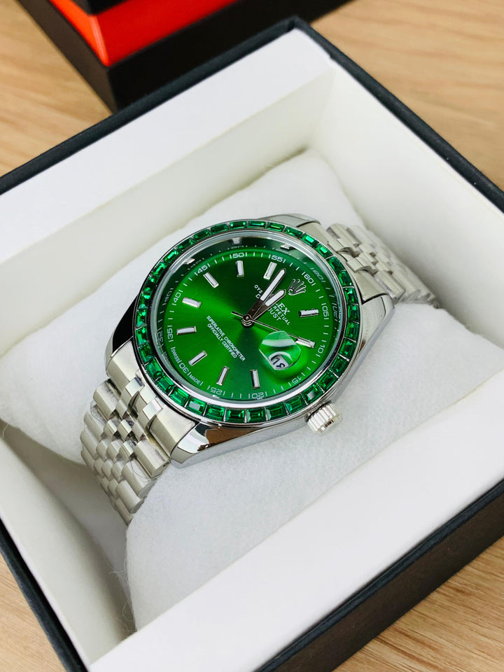 Rolex Inspired Luxury Watch – Green colors Dial, Stainless Steel Bracelet, Date Function - UZIXO