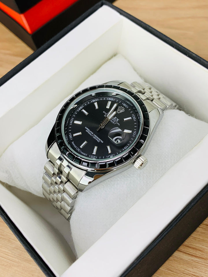 Rolex Inspired Luxury Watch – Black colors Dial, Stainless Steel Bracelet, Date Function - UZIXO