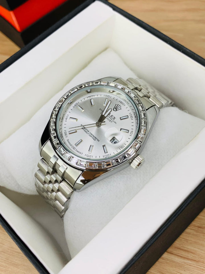 Rolex Inspired Luxury Watch – White colors Dial, Stainless Steel Bracelet, Date Function - UZIXO