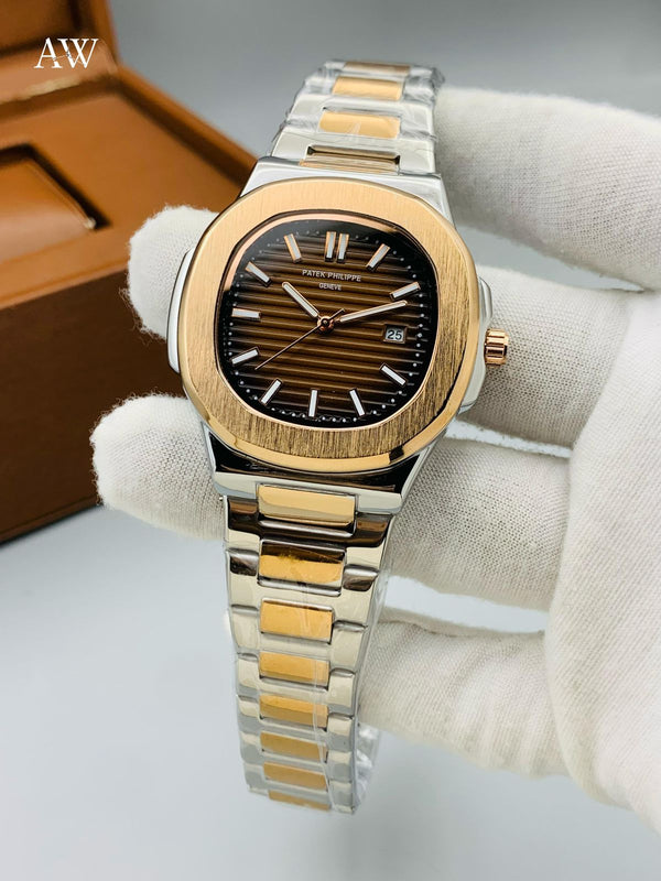 Patek Philippe Nautilus Style Men’s Watch – Two Tone Stainless Steel, Date Display, Luxury Design - UZIXO