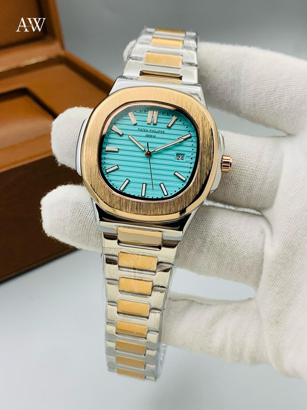 Patek Philippe Nautilus Style Men’s Watch – Two Tone Stainless Steel, Date Display, Luxury Design - UZIXO